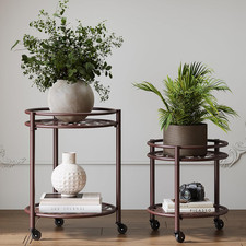 2 Tier Rolling Plant Stand with Wheels, Mid Century Modern Metal Stand for Plant