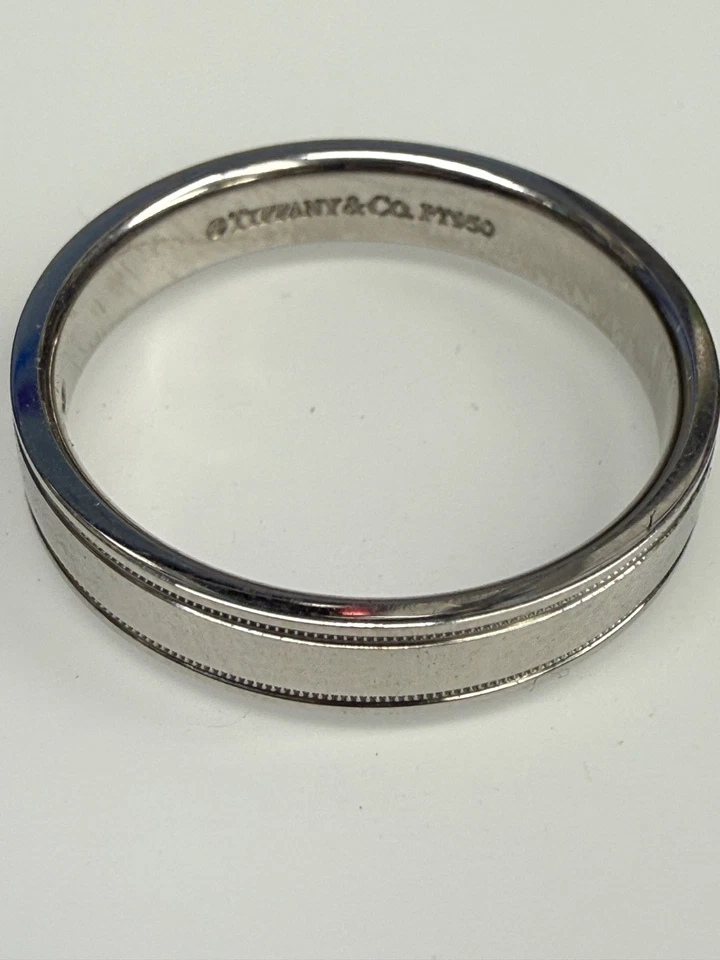 TIFFANY & Co. Anillo de alianza de boda doble milgrain de platino de 4 mm Juntos 9,5 PT950 Foto 3 de 4
