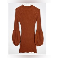 Rachel Parcell  ribbed knit mini sweater dress Long Ballon Sleeve Size XS Rust
