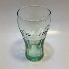 Vintage- 4.5” Green Coca- Cola Glass Classic Design Script Logo 6 oz Juice Glass