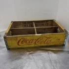 Vintage 1968 Yellow Wooden Coca-Cola Coke Bottle Crate with dividers/Advertising