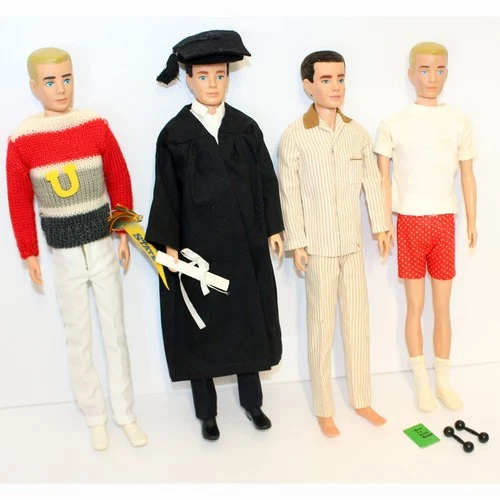 4 Vintage Ken Dolls Mattel 1961, NM fashions on EC Ken dolls