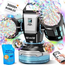 Rechargeable Bubble Machine with RGB Lights: 30,000 Bubbles Storm, Auto 360 Rot