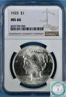 1925 Peace Dollar NGC MS 66 - Brilliant & Frosty Beauty!!!