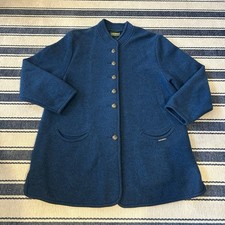GEIGER Women's Boiled Pure Wool Jacket Sz 38 Made in Austria Metal Button Navy