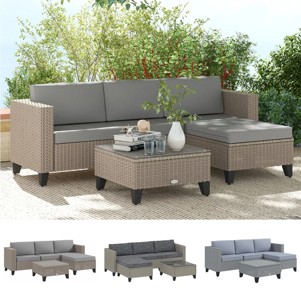 5 Pieces Rattan Garden Furniture Set with Corner Sofa, Table, Cushion - Image 1 of 1