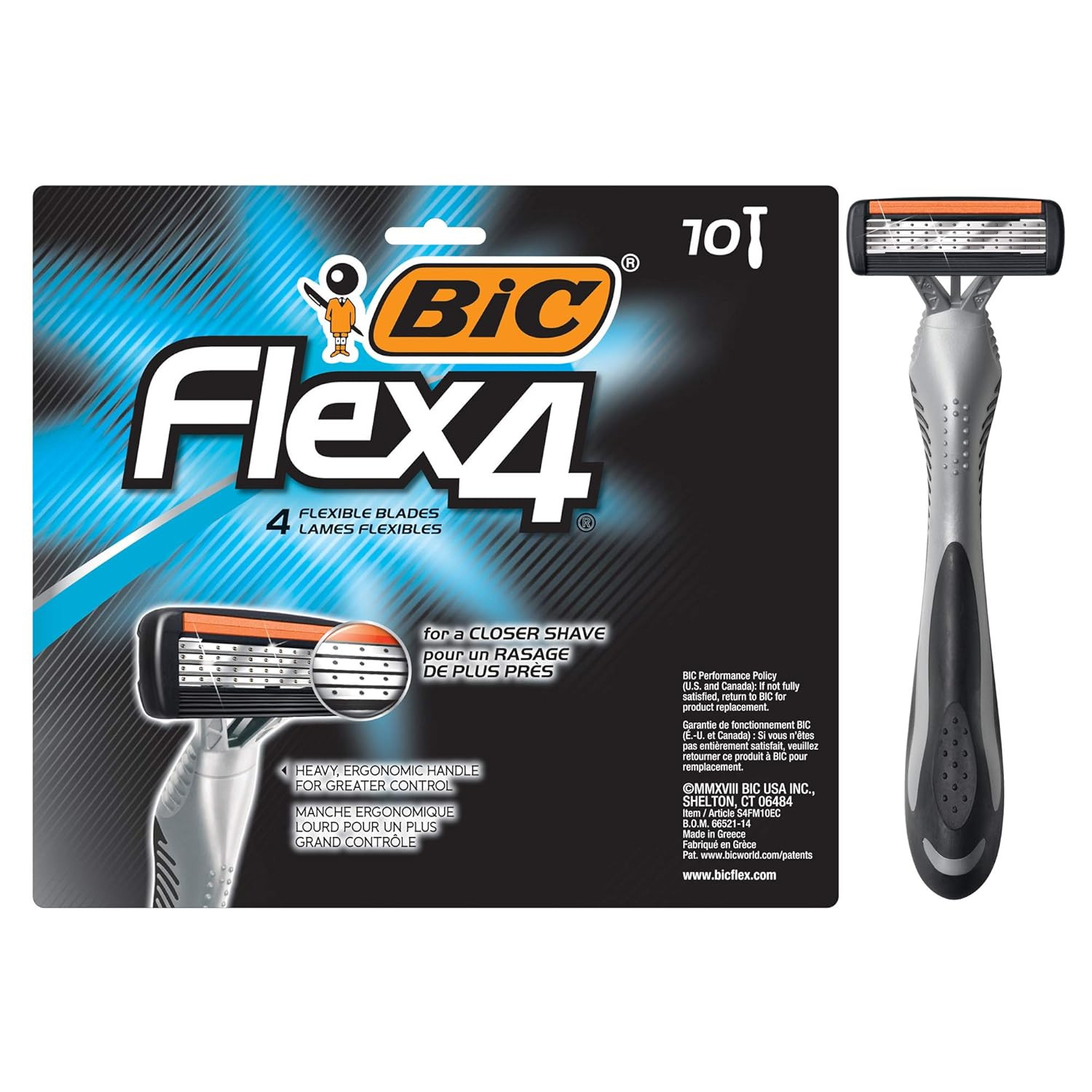 BIC Flex 4 Sensitive Disposable Razors for Men, for a Smooth, Ultra-Close and Co