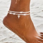 2Pcs Cross Pendant Anklet Gift With Waterproof Figaro Trendy Chain Accessories