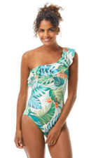 Vince Camuto Lush Tropic Ruffle One Shoulder One-Piece Multi Color Size 4 NEW