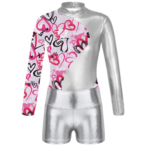 Kid Girls Long Sleeve Ballet Dance Leotard Gymnastic Workout Bodysuit Shorts Set - Picture 17 of 49