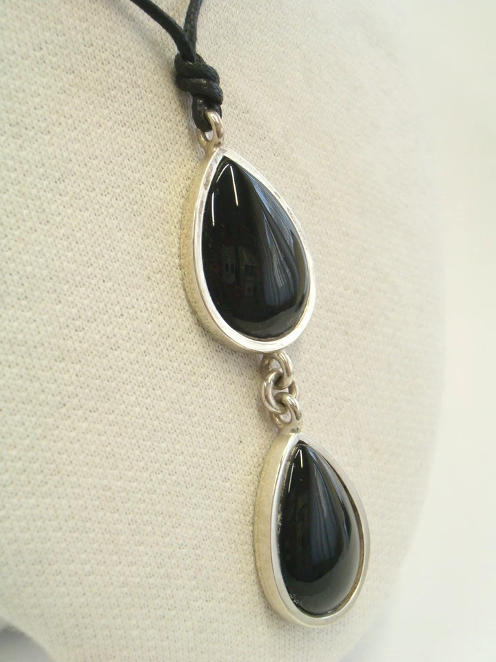 Ciondolo in ARGENTO 925 con OSSIDIANA naturale - pendente pietra dura - Immagine 3 di 4