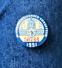 1951 Minnesota Licensed Chauffeur Badge 1 1/2" Cello #'d 50744