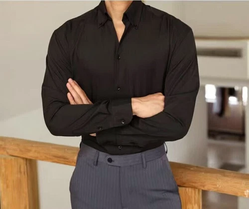 Französisches Hemd Herren Langarm Freizeit Slim Business Kleid Stehkragen Bluse - Bild 14 von 22