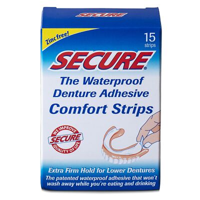 Comfort Strips Waterproof Denture Adhesive - Zinc Free - Extra Firm Hold For ...
