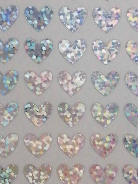 Silver - 1 x Sheet Peel Off Sparkly Waterproof Love Heart Stickers 8 x 7 mm - Image 3 of 4