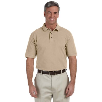 Harriton Men's Ringspun Cotton Piqué Short-Sleeve Polo Tan Sizes 2XL 4XL 5XL