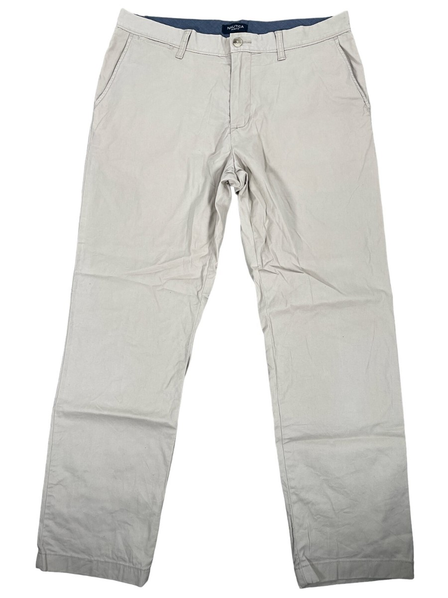 Nautica Pants Mens Size 34x30 Beige Khaki Tan Flex Slim Fit Dress Chino  Stretch