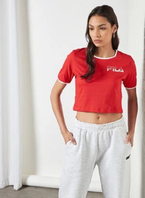 FILA Womens Mabel Crop Top Tee T Shirt Chinese RED Size Medium
