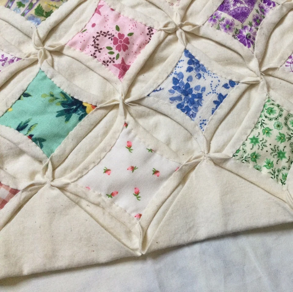 Handmade 70” X 55” Cathedral Window Quilt - Image 3 of 4