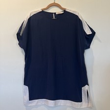 Tory Burch 100% Silk Shirt Sleeve T Shirt Dress Navy/White Small