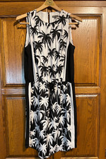 Vince Camuto Womens Shift Dress Size 6 Oasis Palm Trees Drawstring Black & White