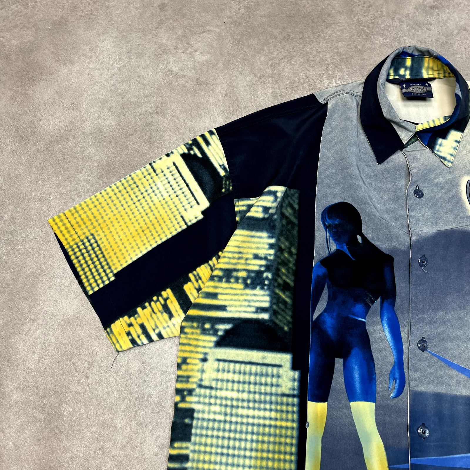 Ice Collection New York Shirt Mens Y2K Button Up Top, Navy, Large image 5