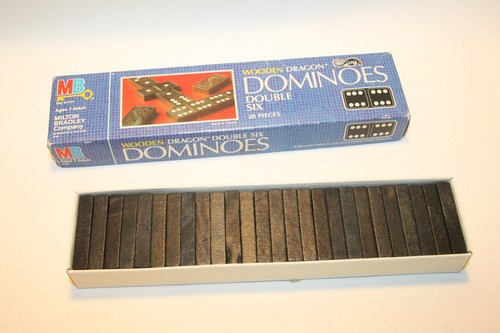 VTG 1983 Milton Bradley Double Six DOMINOES Set Wooden Dragon Design Orig Box - Picture 2 of 3