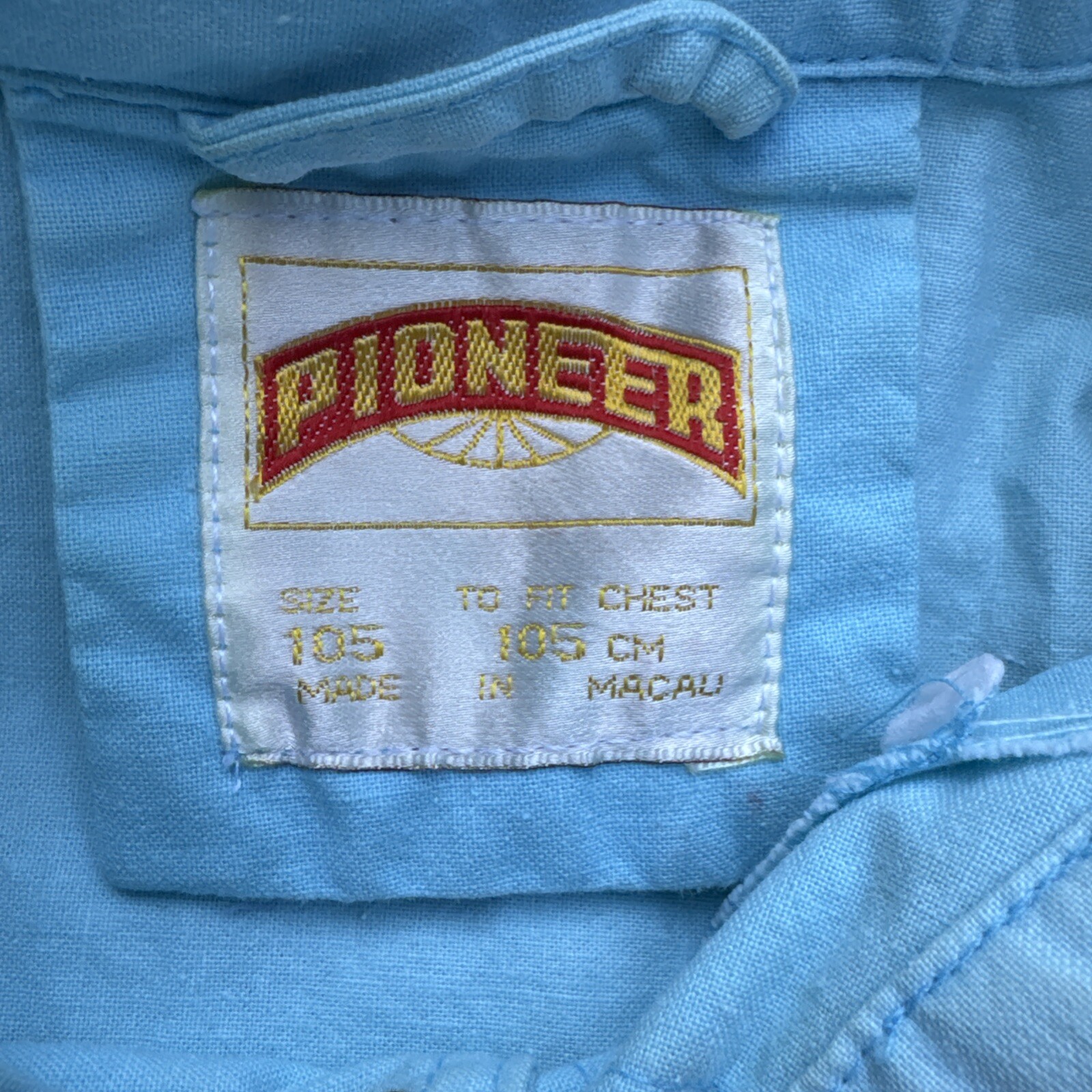 Rare Vintage PIONEER SKY BLUE SNAP BUTTON JACKET 105 Cm Macau Made LRG image 9