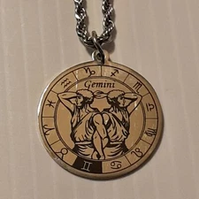 ZODIAC SIGN Pendant Charm / 18" - 24" STAINLESS STEEL ROPE CHAIN NECKLACE