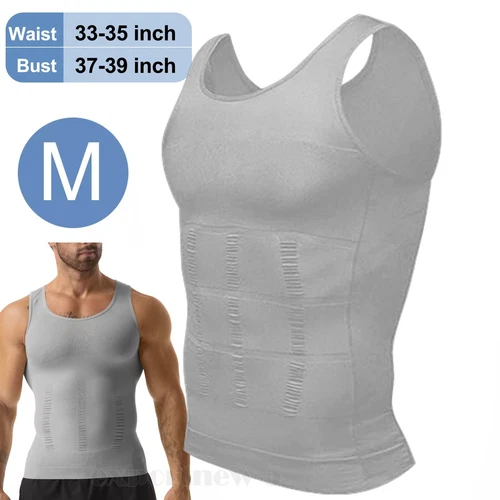 Mens Body Shaper Belly Chest Compression Slimming Shirt Tank Top Abs Girdle Vest - Picture 33 of 56