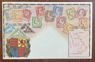 Cape of Good Hope 14 Classic Stamps Embossed Vintage Postcard Philately Map Deal