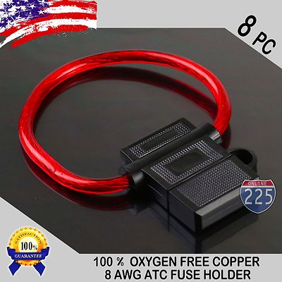 8 Pack 8 Gauge ATC In-Line Blade Fuse Holder 100% OFC Copper Wire Protection US