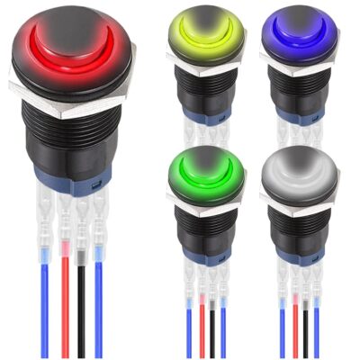 5Pcs 12mm Latching LED Push Button Switch Black Shell IP65 Waterproof Self-Lo...