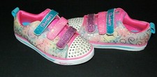 SKECHERS TWINKLE TOE EASY CLOSE STRAP PINK WHITE LIGHT UP GIRLS SHOES SIZE 2.5