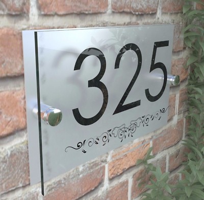 Haustür Tor Nummer Schild Wandschild Namensschild Glas Acryl Aluminium 27B-G