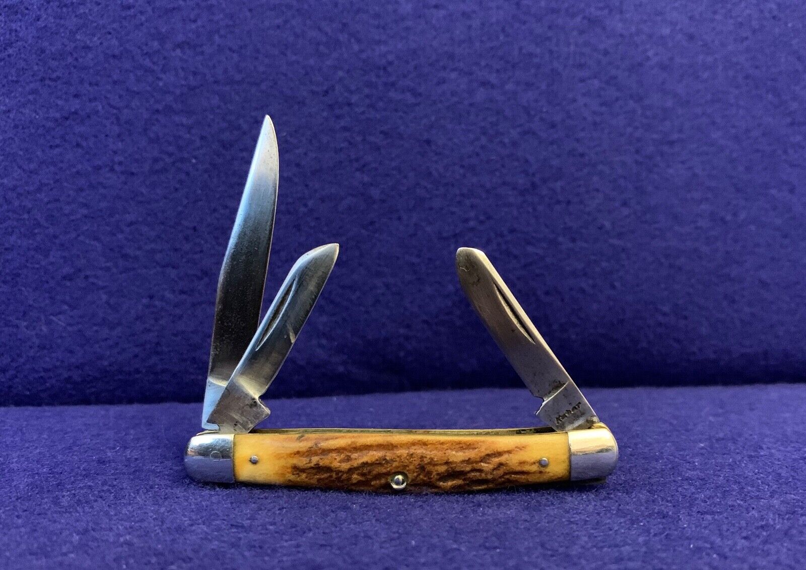 VINTAGE KABAR 3-BLD STOCKMAN POCKET KNIFE STAG HANDLES VG COND (1960s) KA-BAR