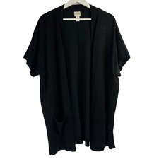 Chicos Size 2 US L 12 Mindy Vest Black Short Sleeve Open Front Long Lightweight