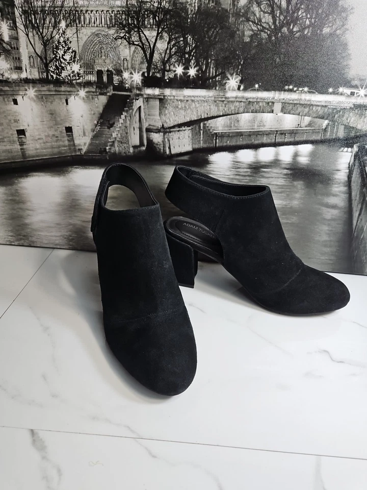 Zapatos de tacón Adam Tucker de cuero gamuza negro de 3,5" con tiras 8,5 M Foto 2 de 4