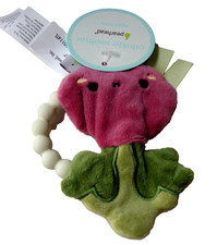 Pearhead Plush Wooden Teether, Beet Theme, 4.5" x 3.5", Brand New