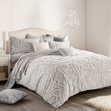 Peri Home 100 Cotton 3-Piece Comforter And Sham Set Grey Chenille Rose King