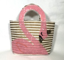 Mud Pie Pink Swan Dazzle Tote Girls Sequins Bag Purse Top Handles Golden Stripe