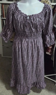 Terra & Sky Size 2X 20W-22W Black, White and Purple Cotton Dress with Pockets