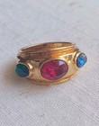 Etruscan Ring Gold Plated Ruby Emerald Sapphire Simulated Stones Sz 6 High End — photo 2