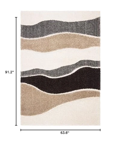 Florida Shag Collection Area Rug - 5'3" x 7'6", Ivory & Grey, Abstract - Image 3 of 4