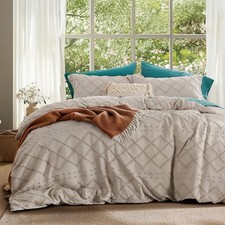 Boho Duvet Cover King Size - Linen Breathable Soft Boho Bedding, Machine