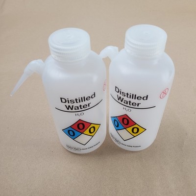 Lot of 2-McMaster-Carr 2529T125 Squeeze Bottle,Vented 16oz,Distilled Water Label