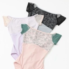 Chacott Cap Sleeve Leotard Lavender Pink M Stretch-Tulle Botanical Glitter Desig