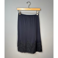 Vintage Lace Trim Half Slip Women Small Black Floral Hem Lingerie Skirt