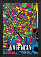 Valencia City Map Pop Art Framed Wall Art Poster Canvas Print Picture