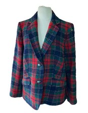 Talbots Wool Blend Plaid Blazer Women's Sz 14 Red Green Blue Tartan Academia